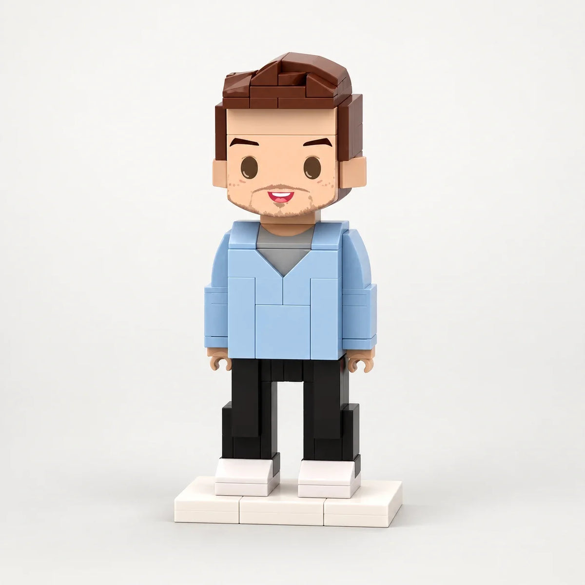 A single brick portrait with a restrained outfit palette and broad hairstyle