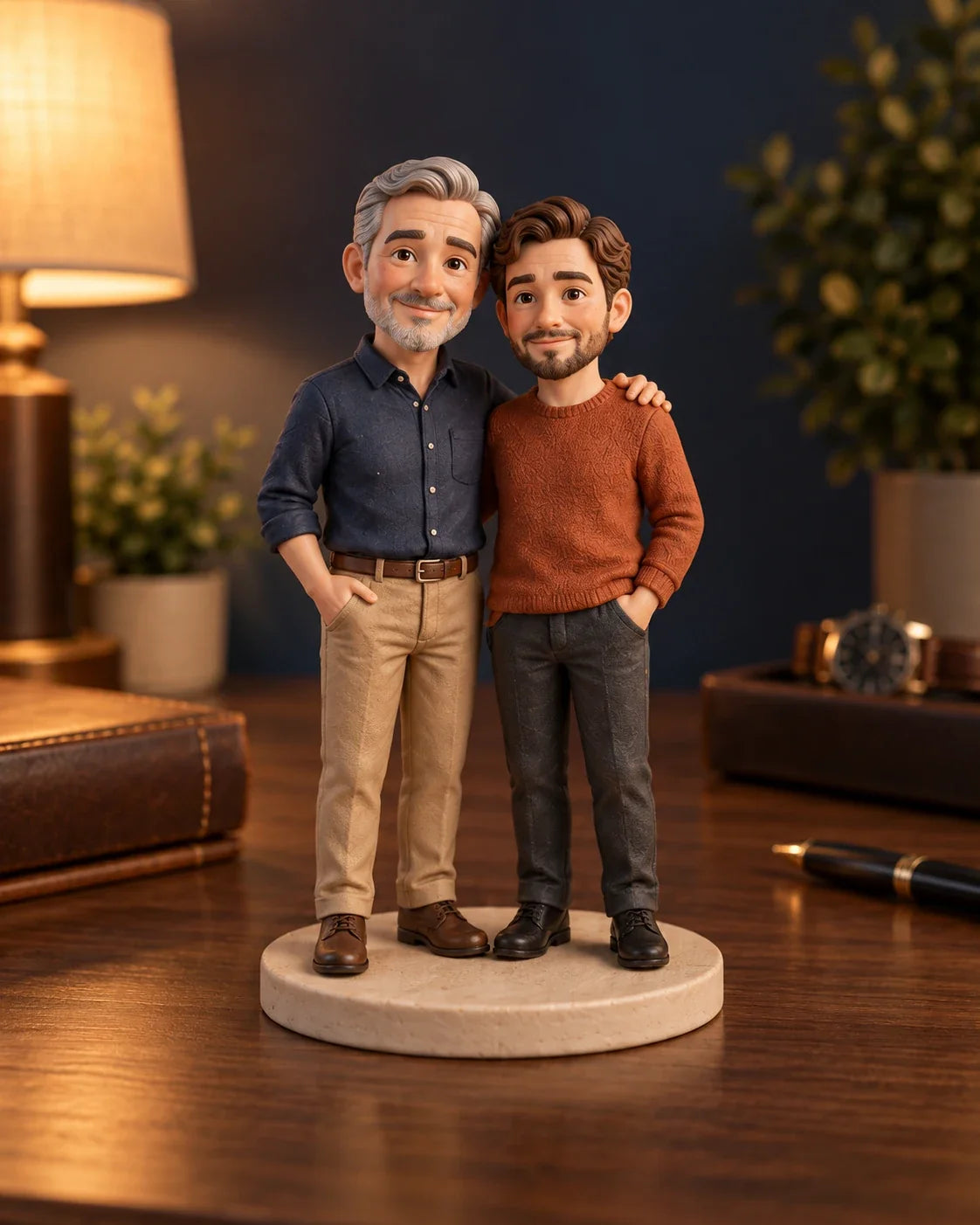 Fathers Day figure design with 2 characters in a styled setting