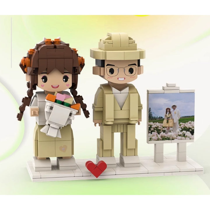 The Duo + Photo Frame — hand-built brick figure from your photo