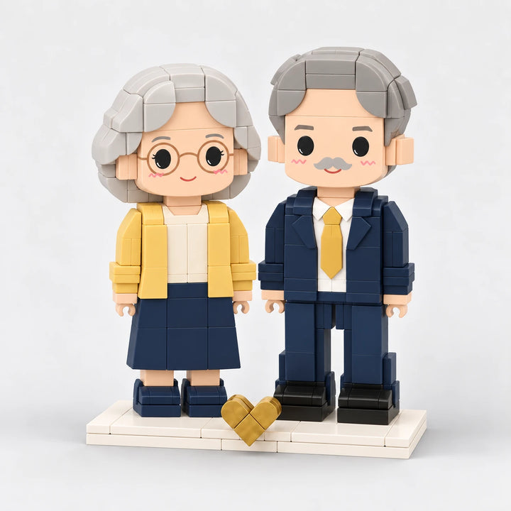Golden Wedding Brick Figures, 2 people on one ivory brick base (AI design illustration)