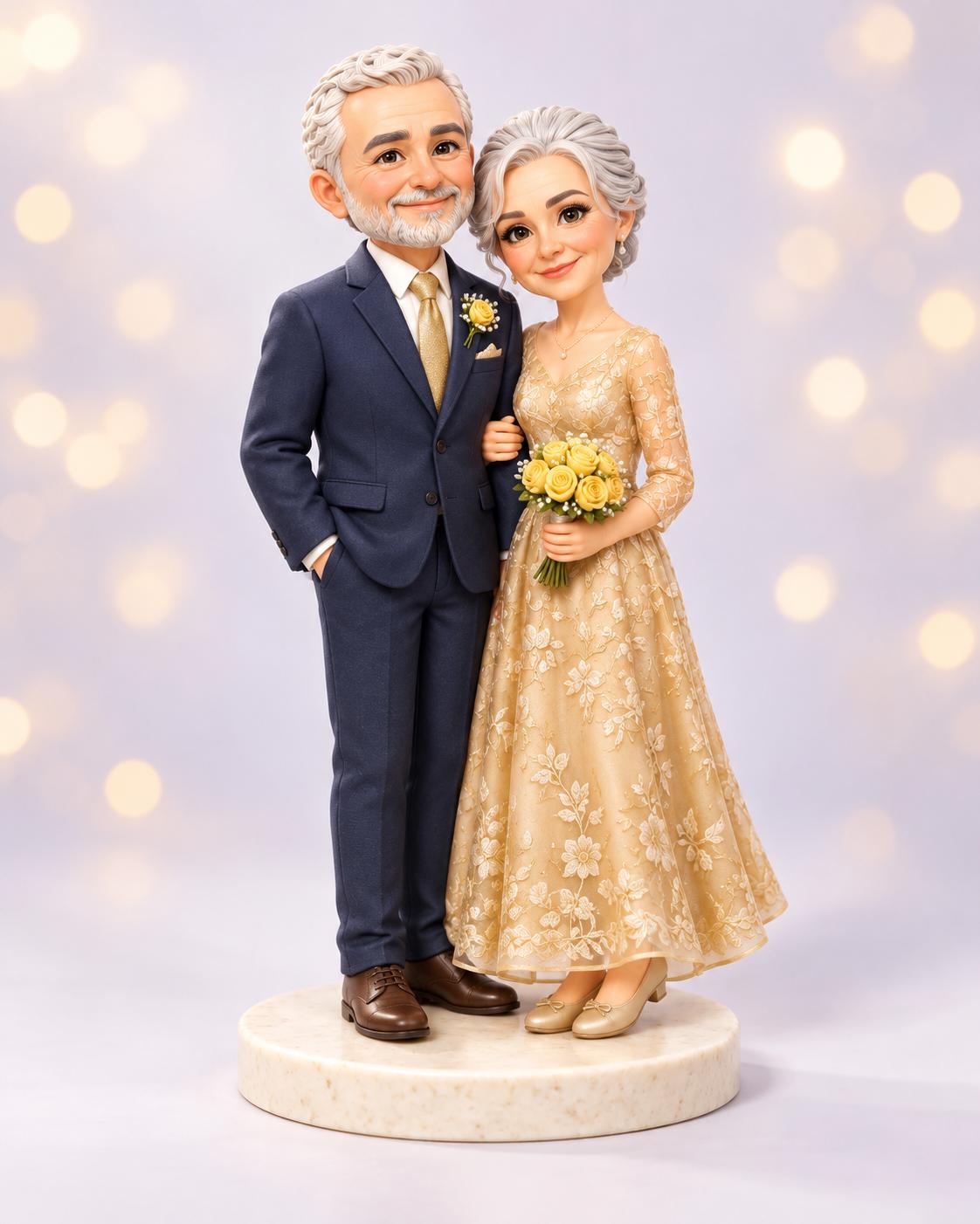 Golden wedding — custom couple figurines