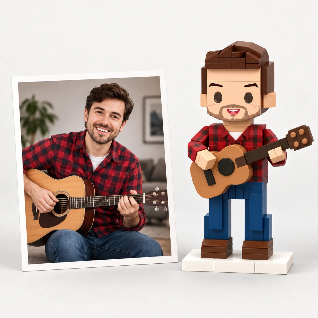 Ein Hobbyfoto neben der passenden Bausteinfigur (KI-Illustration eines fiktiven Fotos)