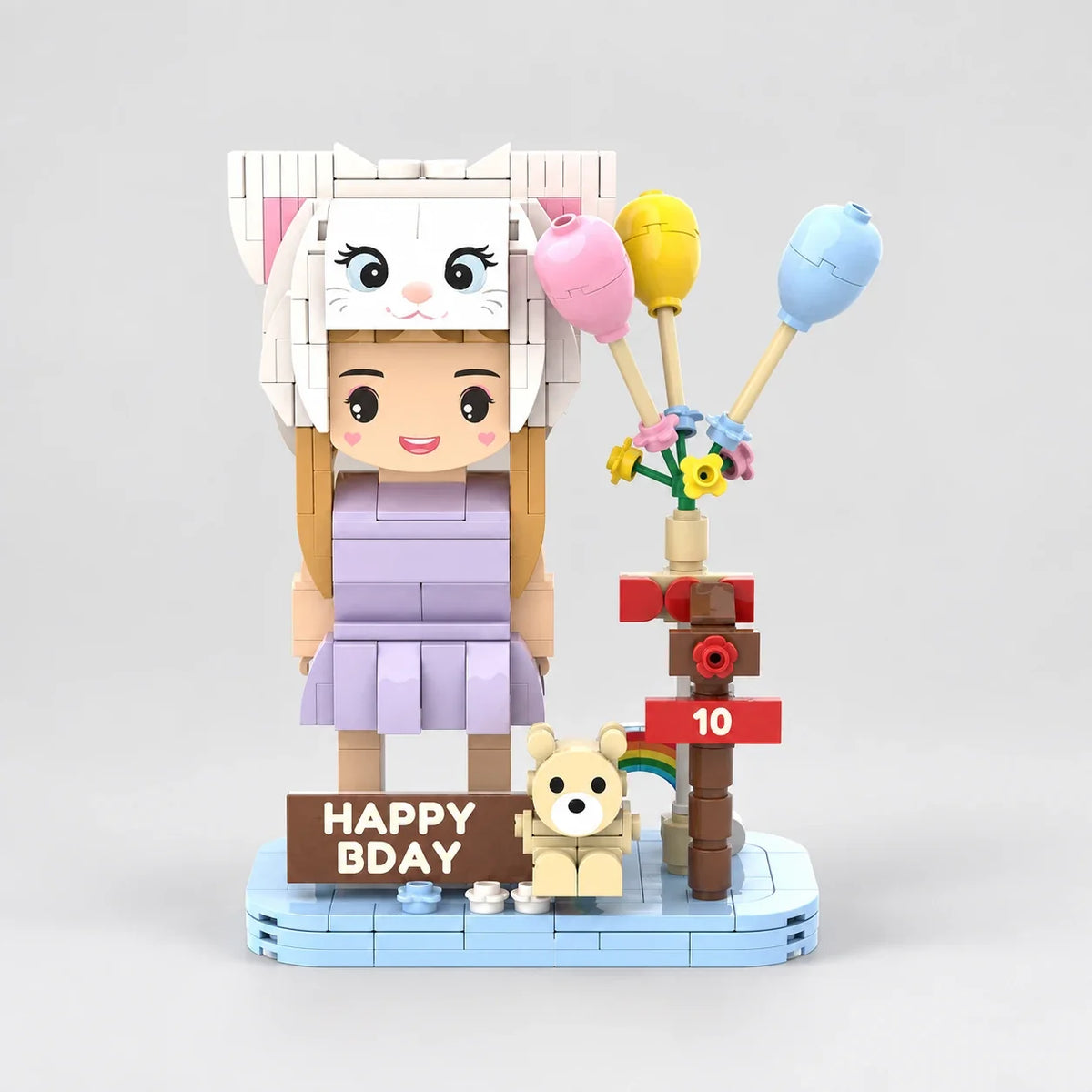Mini You — Birthday — Studio design. AI design illustration; your own photos guide the approved build.
