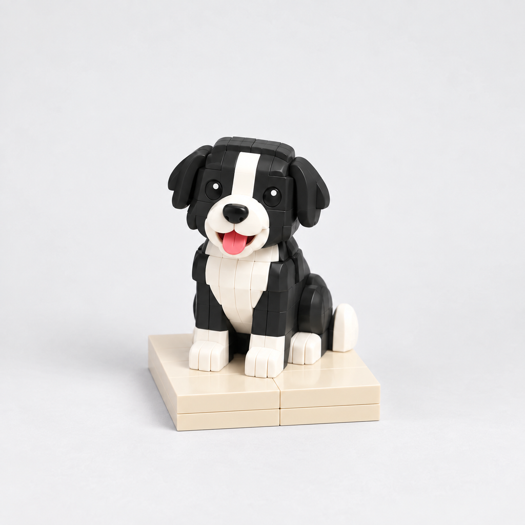 Mini Hund: Bausteinfigur eines Hundes auf hellem Sockel