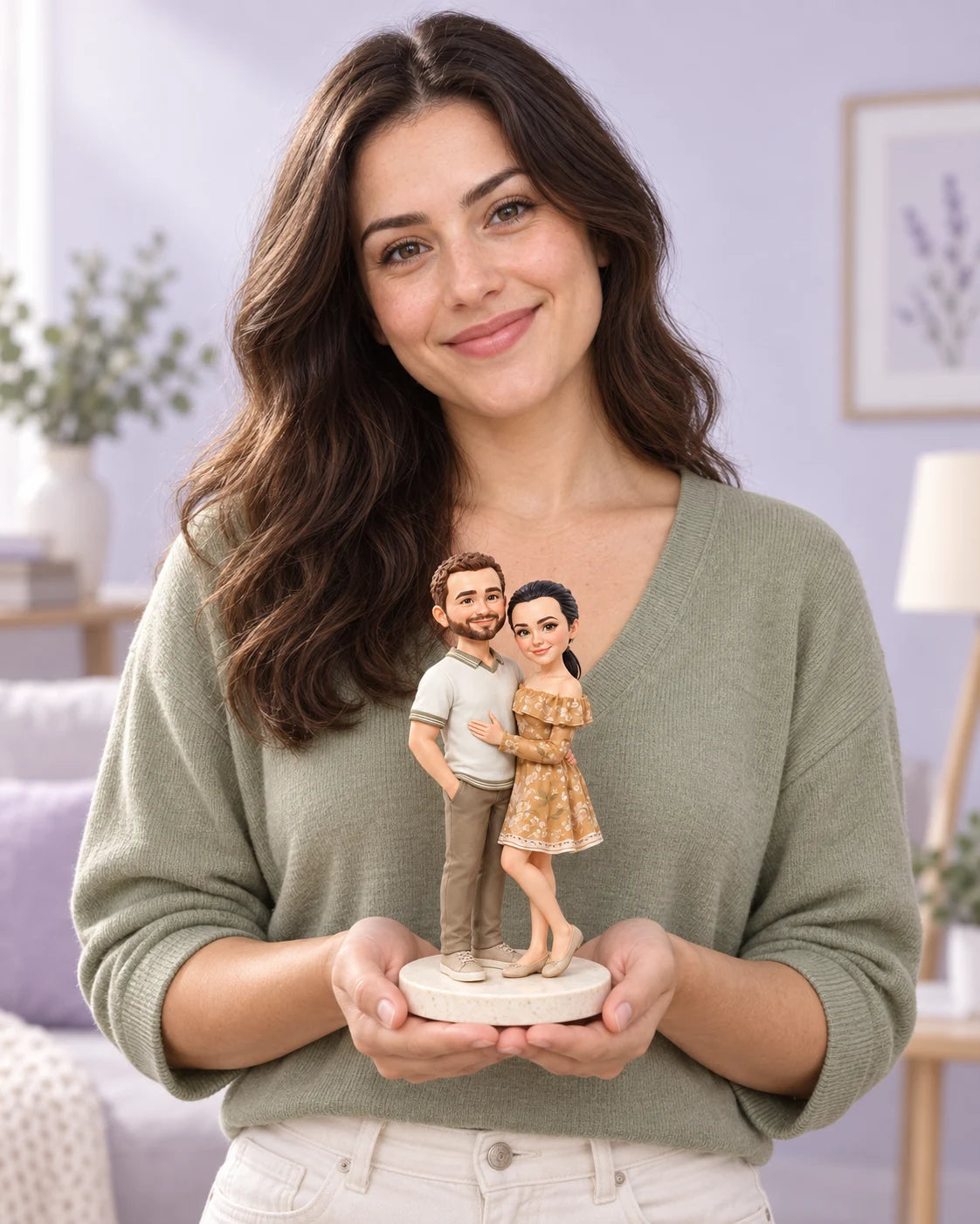 Une femme tenant une figurine de couple — illustration lifestyle générée par IA