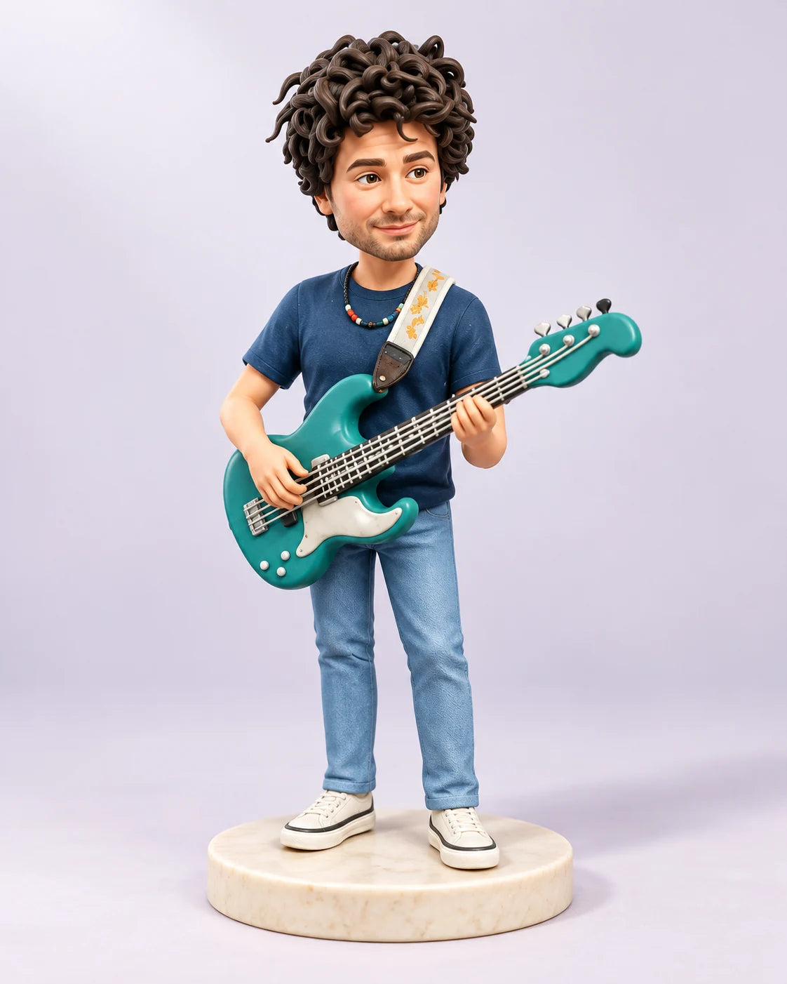 Figurine de musicien avec une basse verte — design de l’atelier généré par IA