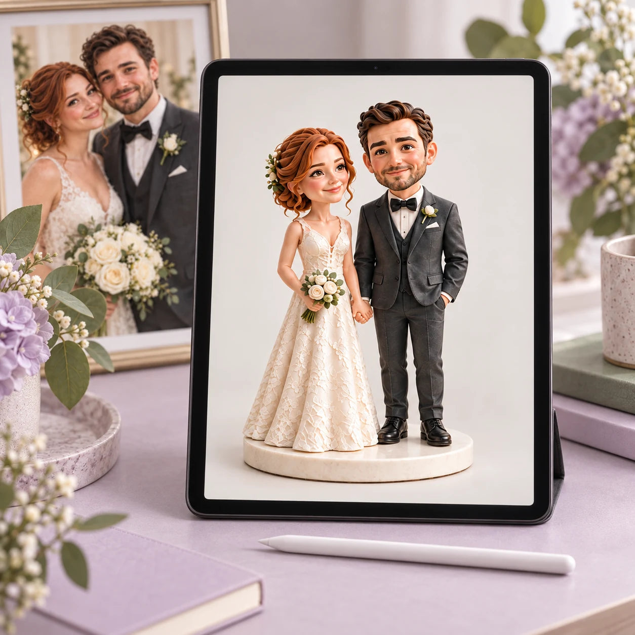 Illustration: Tablet mit dem Design einer Paarfigur zur Prüfung
