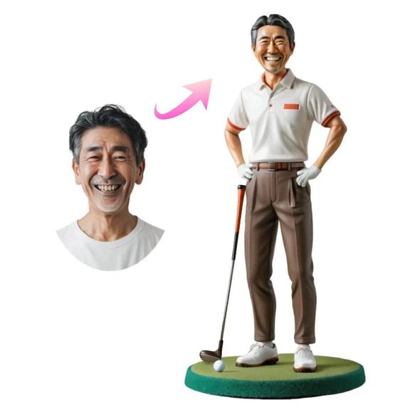 Bobble Golf Classic — Style reference. Style Lab reference image; not a VoxelPals customer order. Your own photos guide the design. Head movement is confirmed in your design proof.