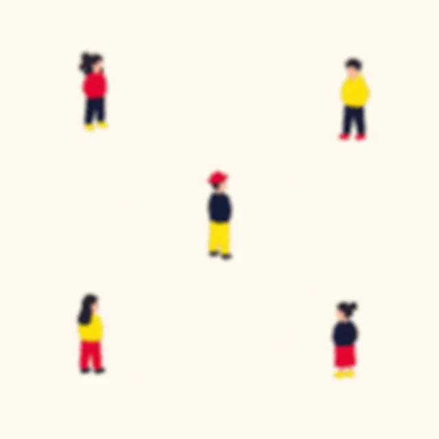 Illustration: several small distant people scattered across a wide empty frame