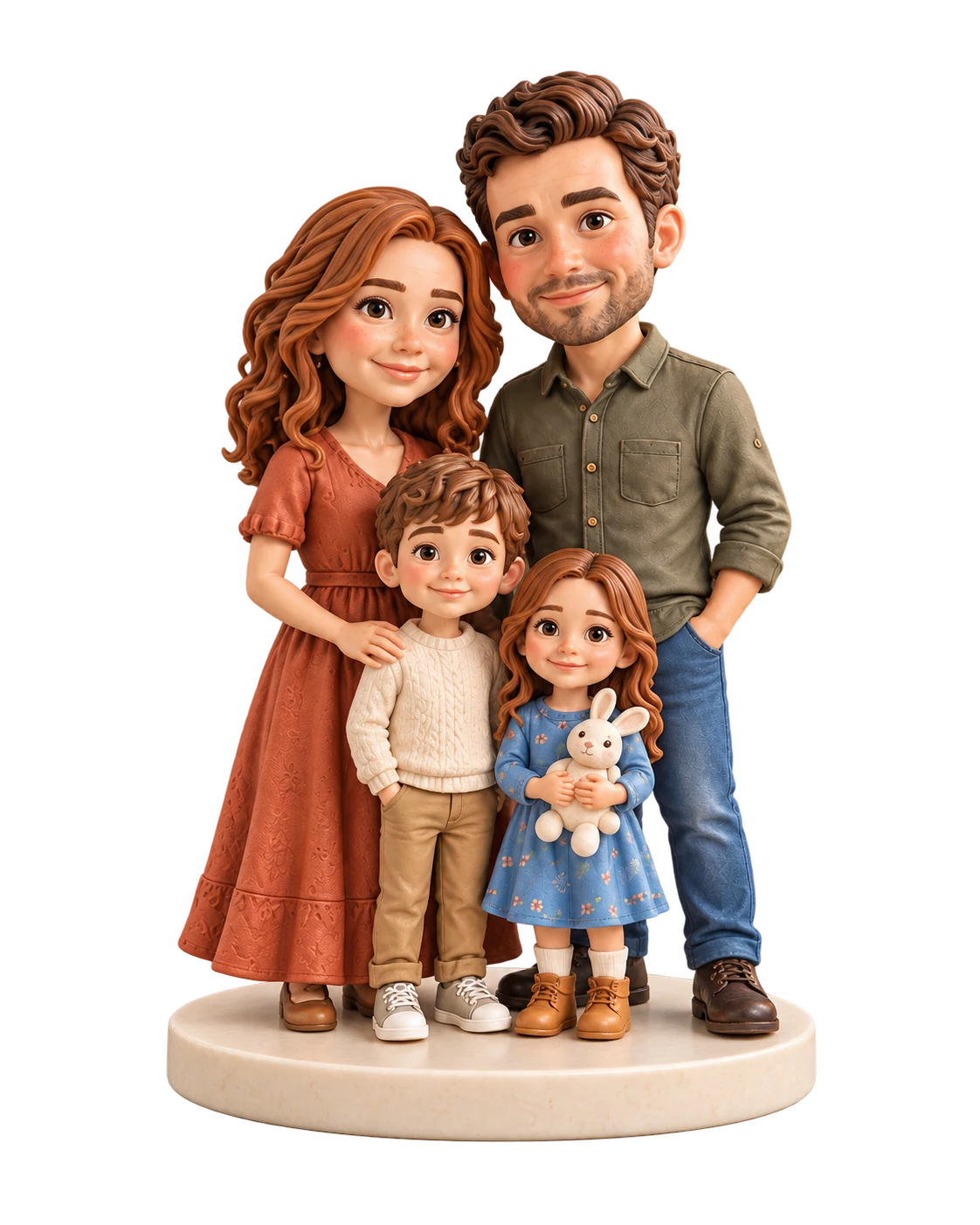 Eine Familie aus personalisierten Figuren – KI-Designillustration