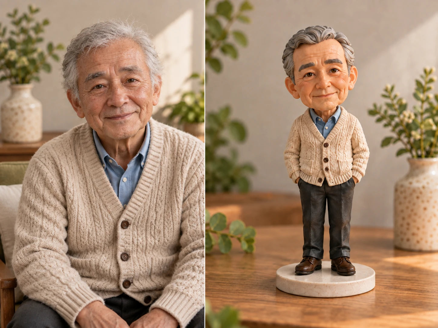 AI example: fictional reference photo beside its figurine design