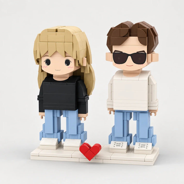 Blonde and brown-haired brick couple using broad hair sections