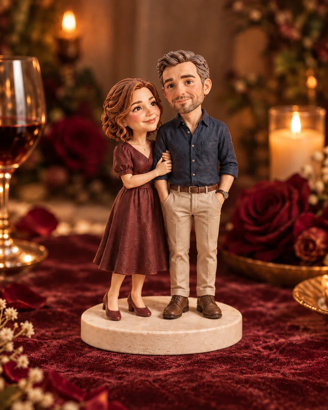 Anniversary figure design with 2 characters in a styled setting