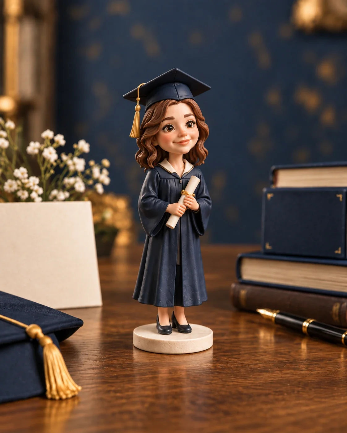 Graduation figure design with 1 character in a styled setting