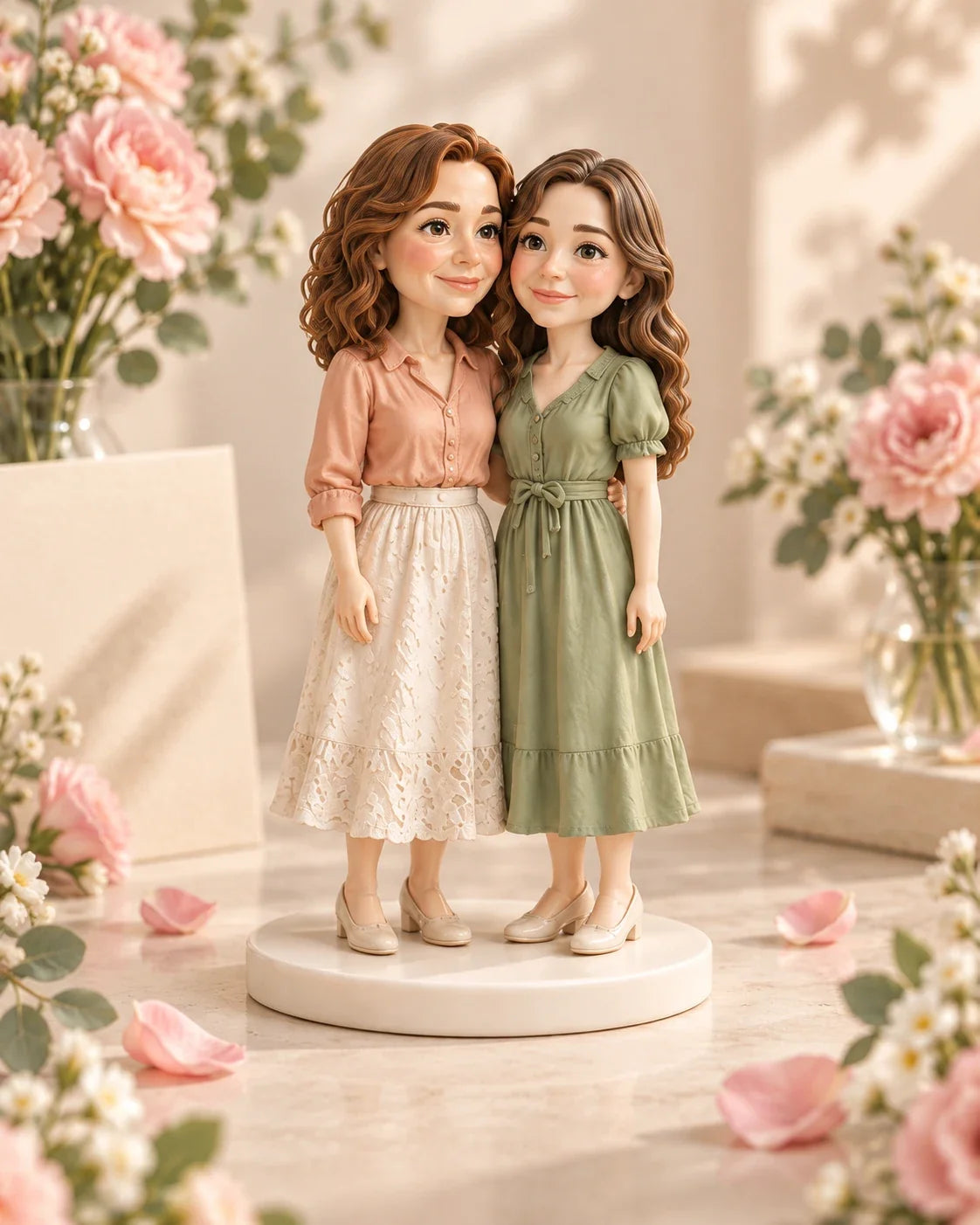 Mothers Day figure design with 2 characters in a styled setting