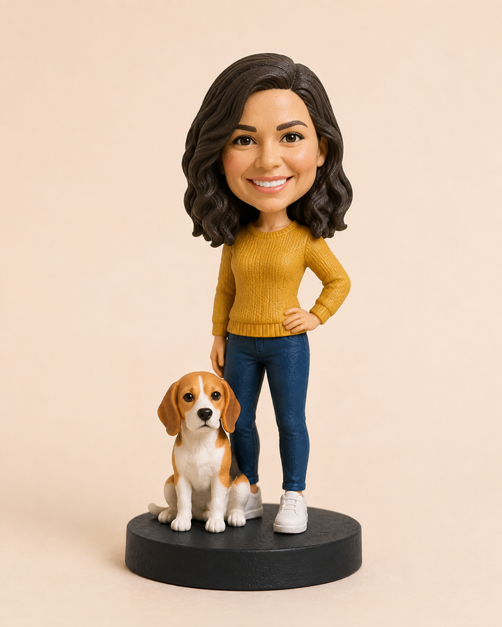 3D Bobble — You and Your Pet — hand-painted bobblehead figure made from your photo
