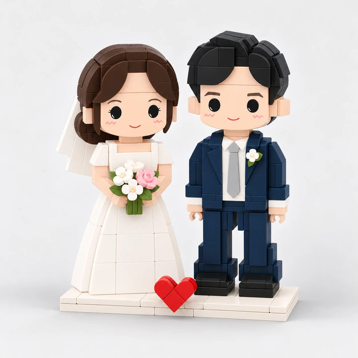 Wedding Cake Topper Brick Figures, 2 people on one ivory brick base (AI design illustration)