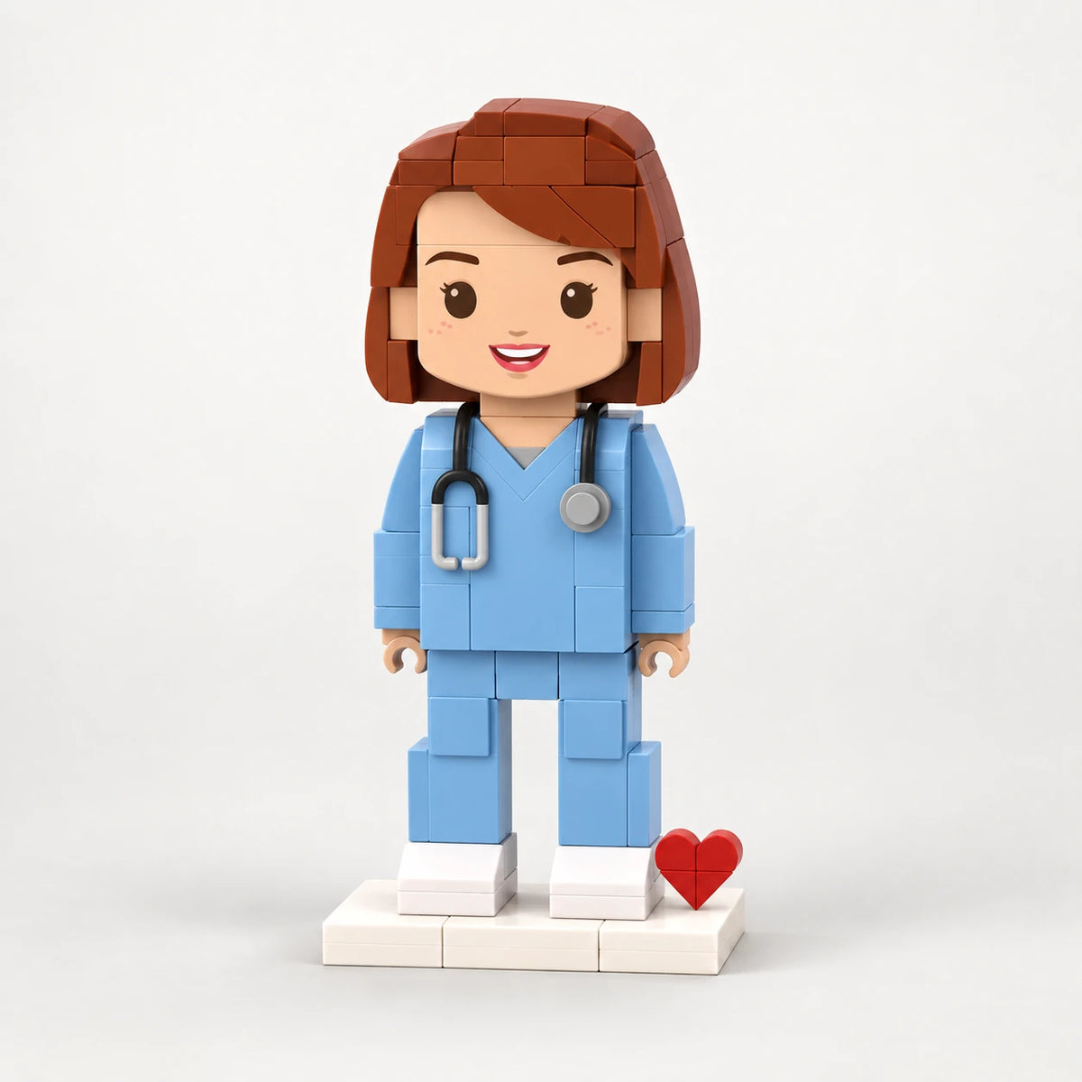 Figura a mattoncini di ringraziamento, 1 persona su una base di mattoncini color avorio (illustrazione di design generata con IA)