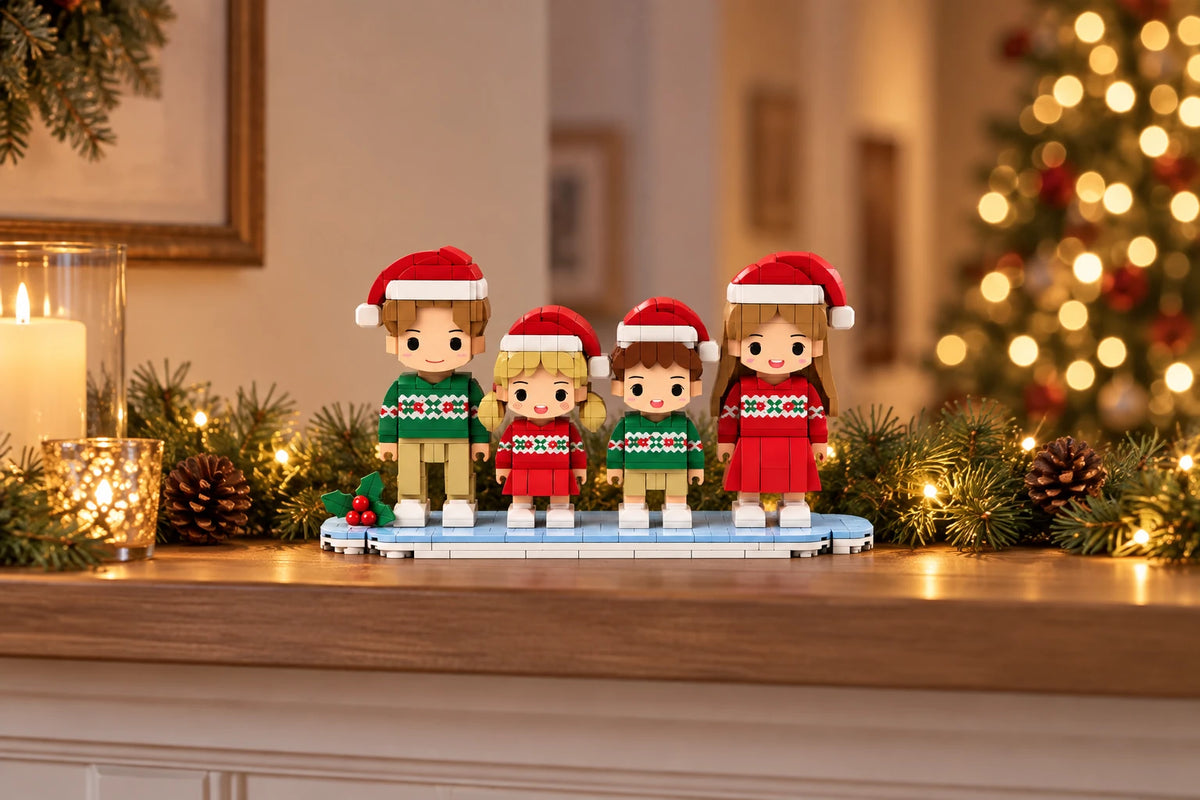 Figurines de Noël en briques exposées à la maison (illustration générée par IA, décor de la scène non inclus)