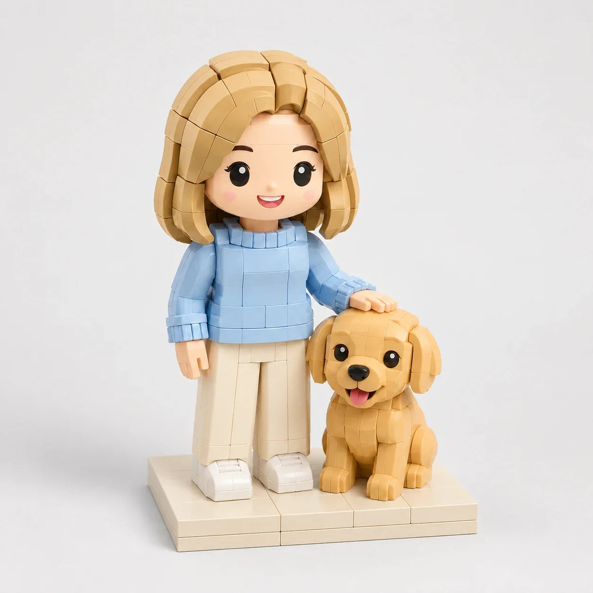 Mini You + Pet — Studio design. AI design illustration; your own photos guide the approved build.