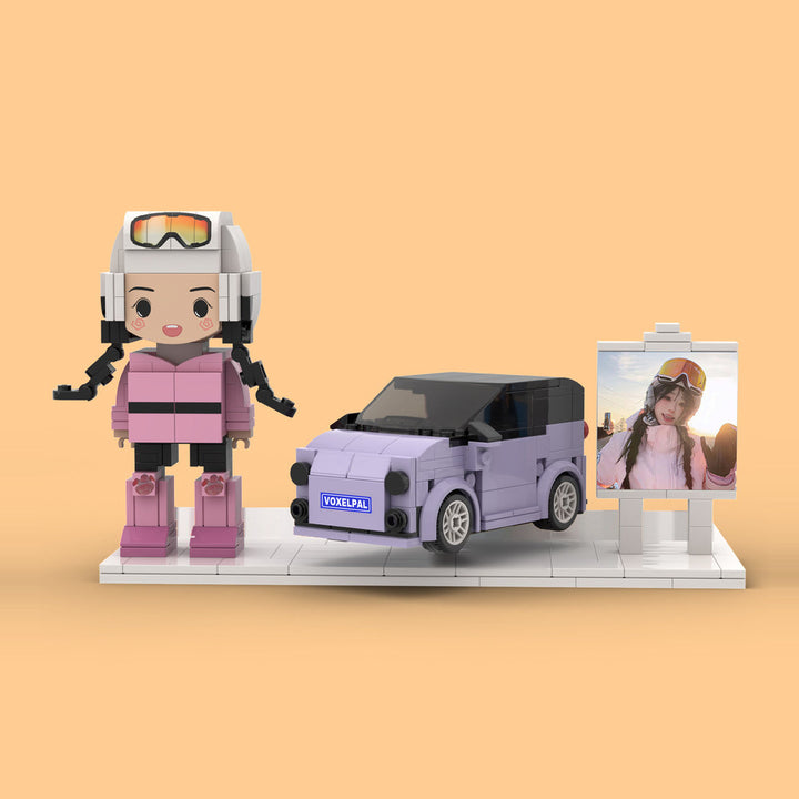 Mini You + Car — hand-built brick figure from your photo