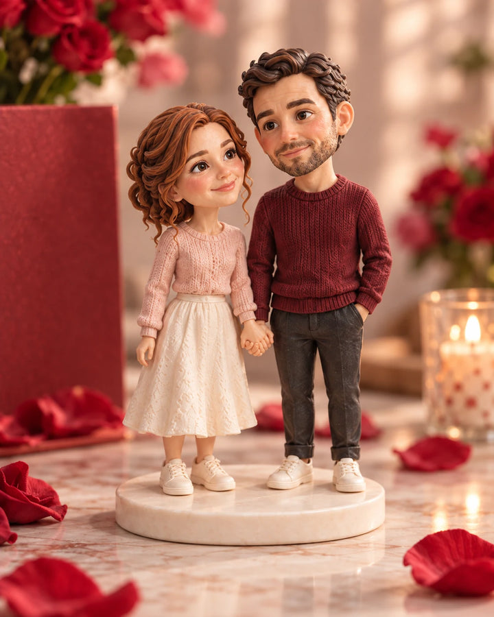 Figurines Saint-Valentin personnalisées pour 2 personnes — illustration de design de la figurine terminée, sculptée d’après votre photo