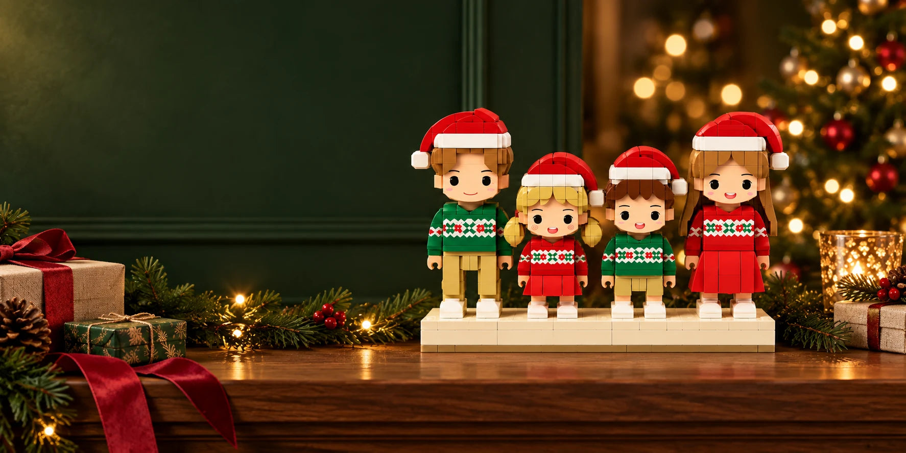 Noël : figurines en briques dans une mise en scène d’illustration