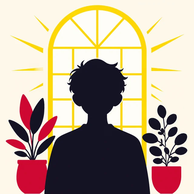 Illustration: a person backlit by a bright window, face lost in shadow
