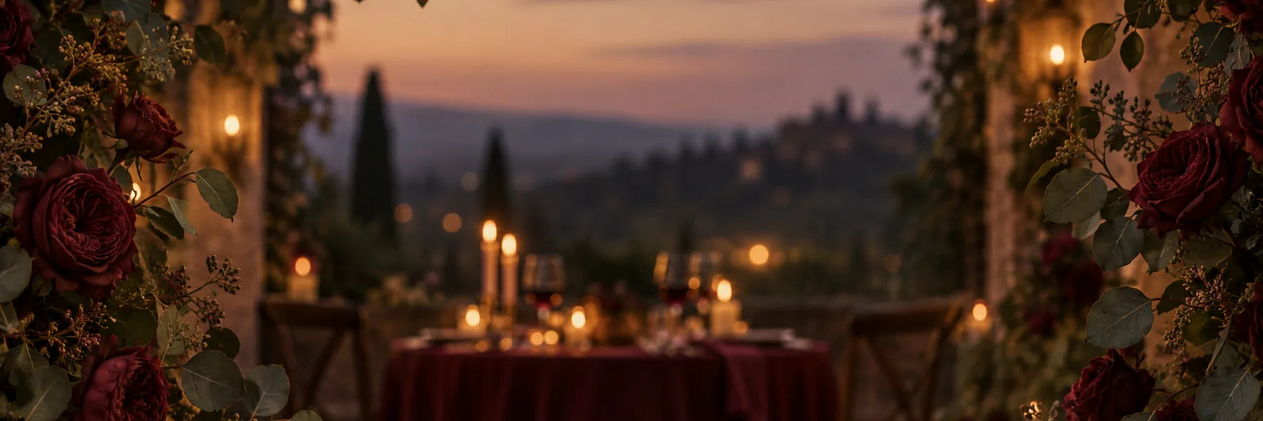 Tavolo per l’anniversario a lume di candela al tramonto