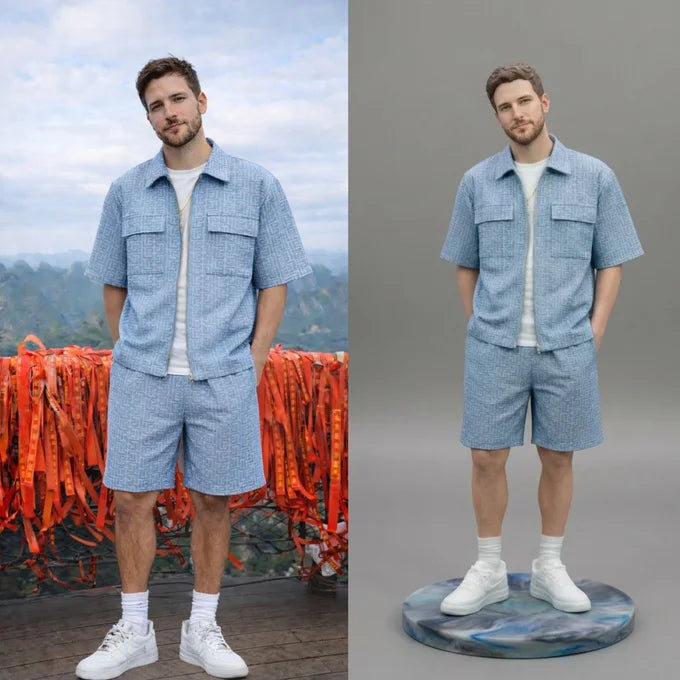 Travel Character — Style reference. Reference image from My3DSelfie, not a VoxelPals customer order. Your own photographs guide your customised design.